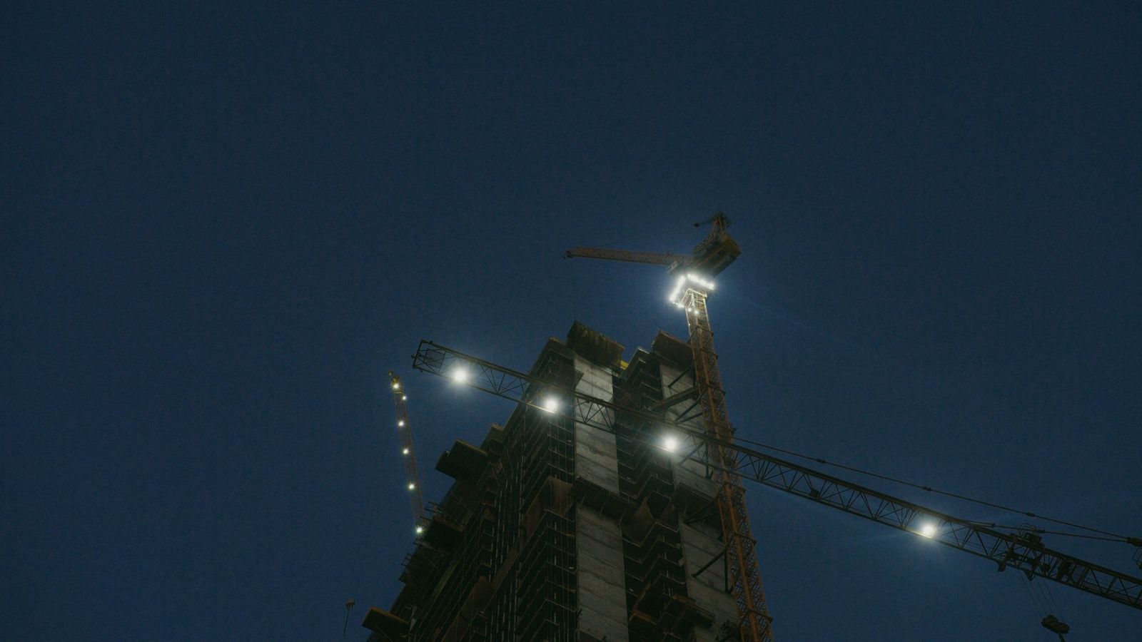 Construction site secured at dusk