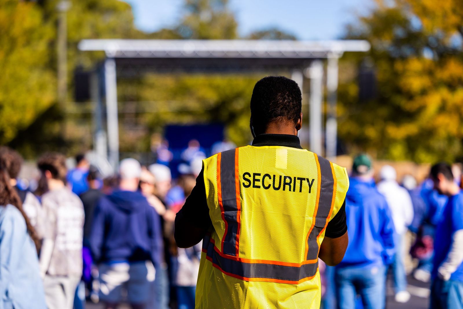 Security staff managing an event venue entrance